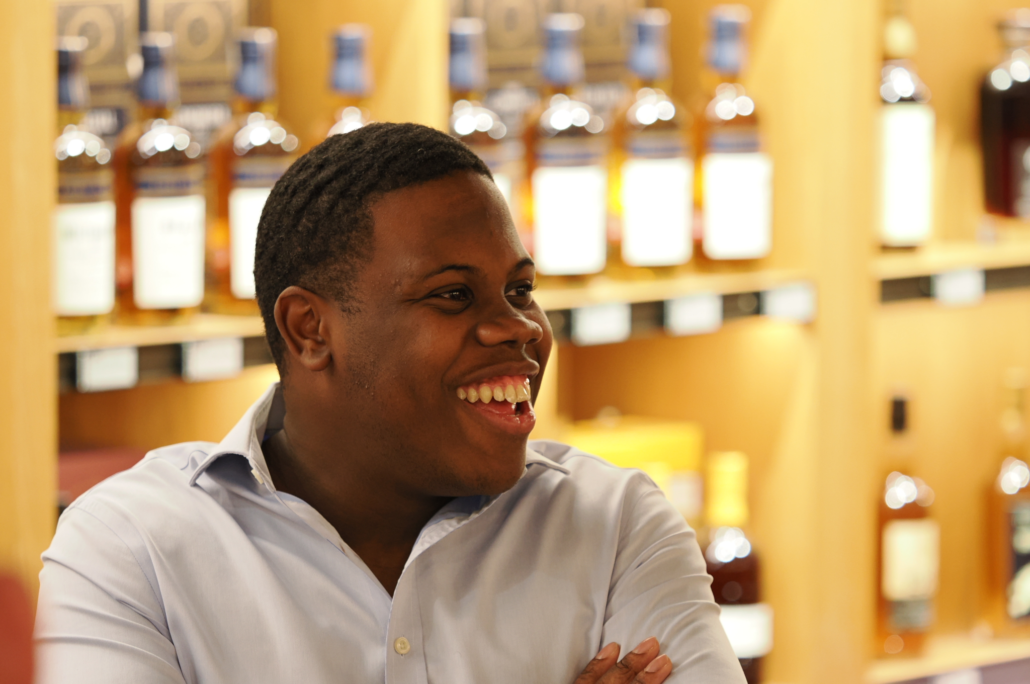 Whisky bottles and glassware at an event